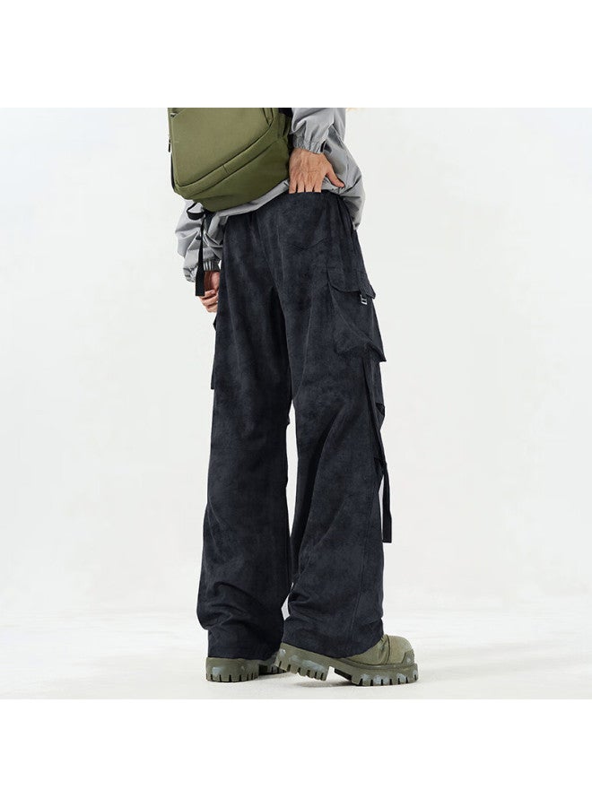 Izexx American-style Cargo Pants For Men, Spring High Street Straight-leg Wide-leg Trendy Tie-dye Casual Trousers Kw99 Black XL - Image 2