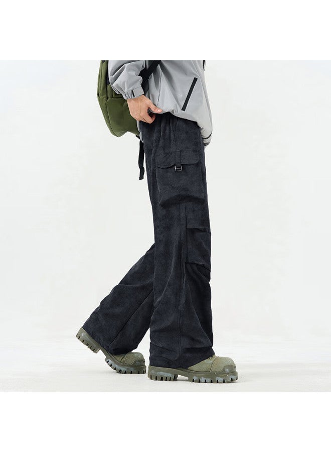 Izexx American-style Cargo Pants For Men, Spring High Street Straight-leg Wide-leg Trendy Tie-dye Casual Trousers Kw99 Black XL - Image 1