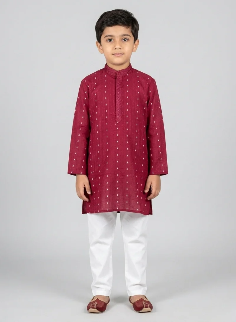 babyqlo Boys Festive Maroon Printed Kurta Pajama Set