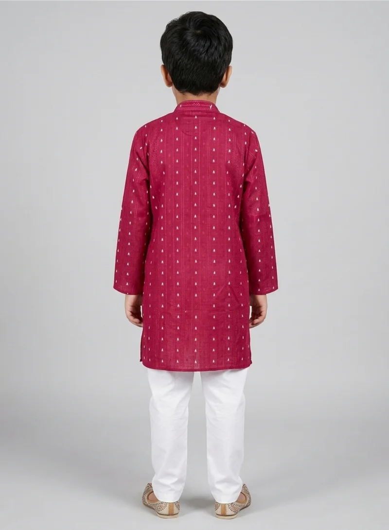 babyqlo Boys Festive Maroon Printed Kurta Pajama Set