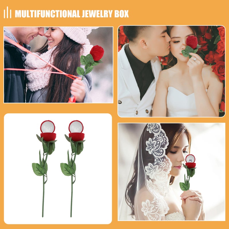 4 PCS Red Rose Box Box Case Flower Engagement Box With Stem Proposal Box For Proposal Valentines Day Ceremony Wedding - Image 2