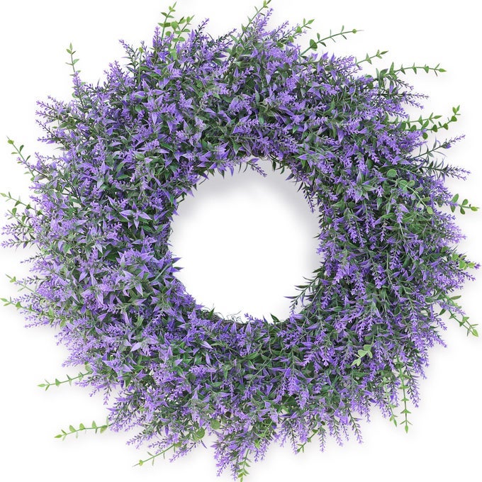 26 LAVENDER EUCALYPTUS WREATH FOR FRONT DOOR PORCH WINDOW LARGE ARTIFICIAL GREENERY OUTDOOR WREATH FOR HOME FARMHOUSE DECOR SPRING SUMMER FALL ALL SEASONS PURPLE
