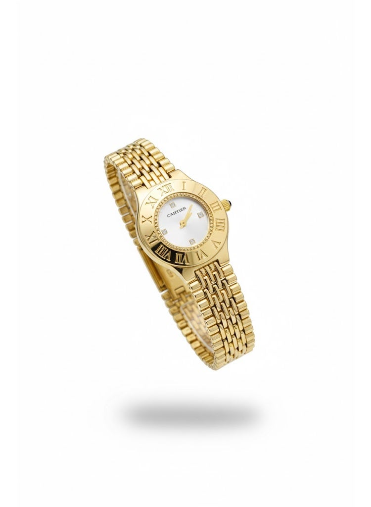 Cartier Women’s Gold-Tone Stainless Steel Watch with White Dial and Roman Numerals