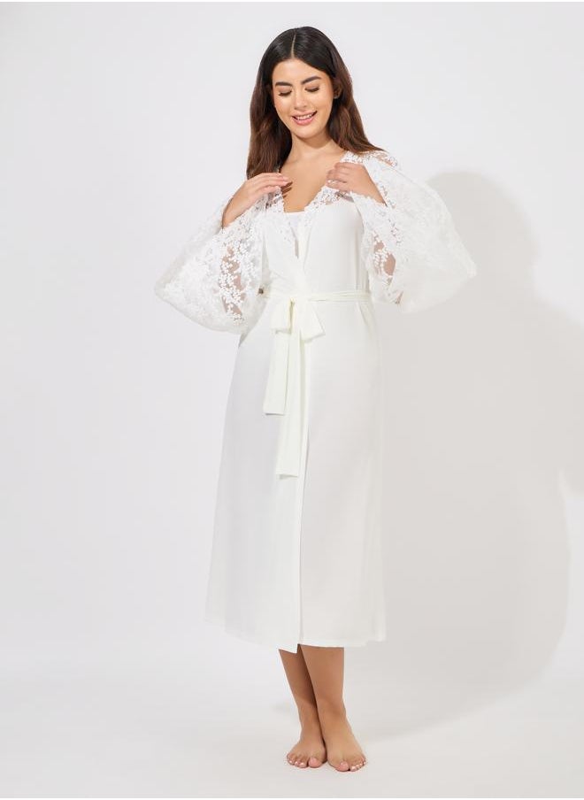 Styli Lace Insert Long Sleeves Robe  - Image 1
