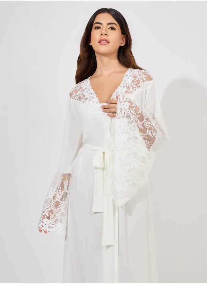 Styli Lace Insert Long Sleeves Robe