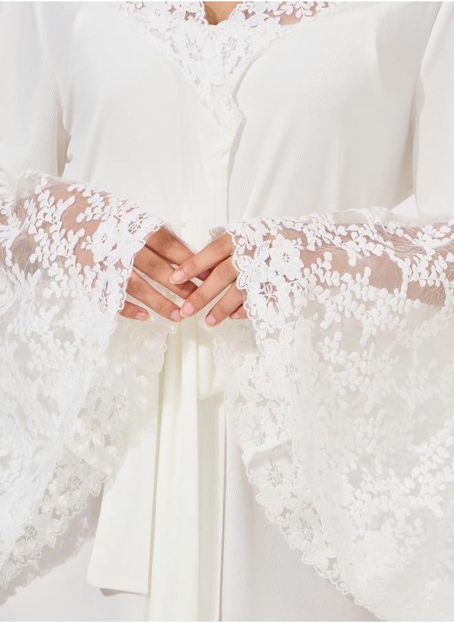 Styli Lace Insert Long Sleeves Robe  - Image 3