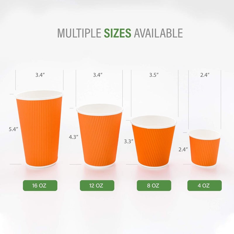 Restaurantware -12 Ounce Disposable Coffee Cups, 25 Double Wall Hot Cups For Coffee - Lids Sold Separately, Rolled Rim, Orange Paper Insulated Coffee Cups, For Hot Coffee, Tea, And More - Image 3