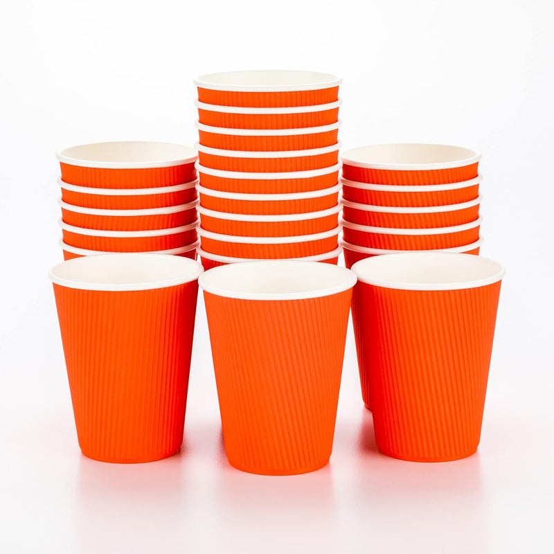 Restaurantware -12 Ounce Disposable Coffee Cups, 25 Double Wall Hot Cups For Coffee - Lids Sold Separately, Rolled Rim, Orange Paper Insulated Coffee Cups, For Hot Coffee, Tea, And More - Image 1