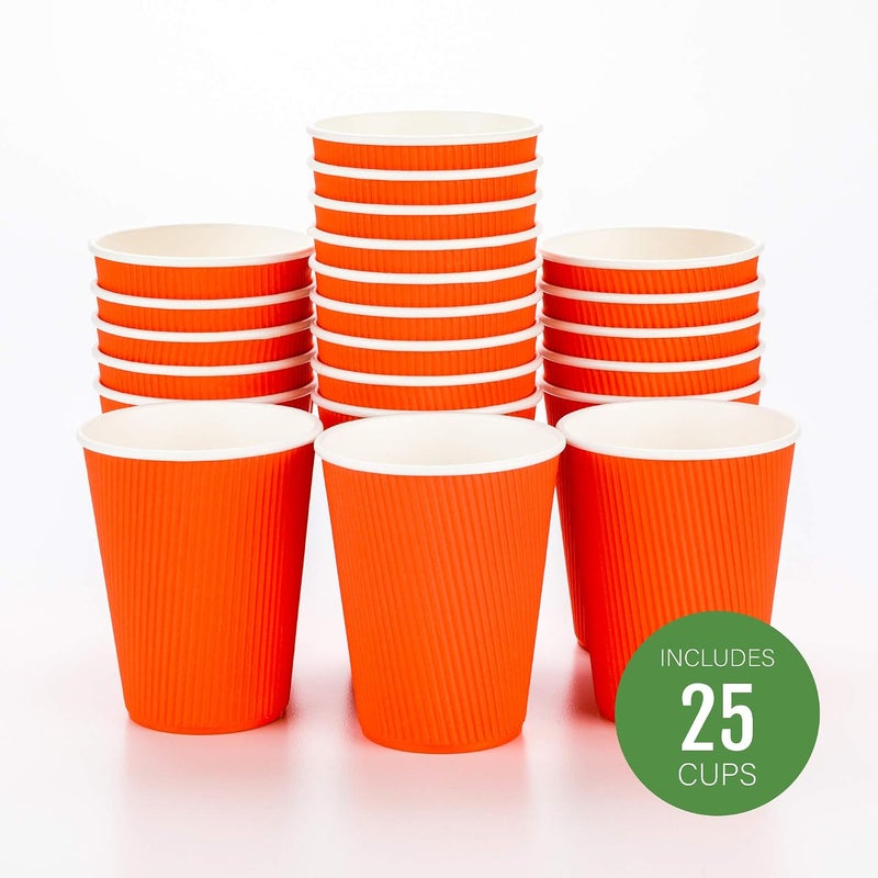 Restaurantware -12 Ounce Disposable Coffee Cups, 25 Double Wall Hot Cups For Coffee - Lids Sold Separately, Rolled Rim, Orange Paper Insulated Coffee Cups, For Hot Coffee, Tea, And More - Image 2