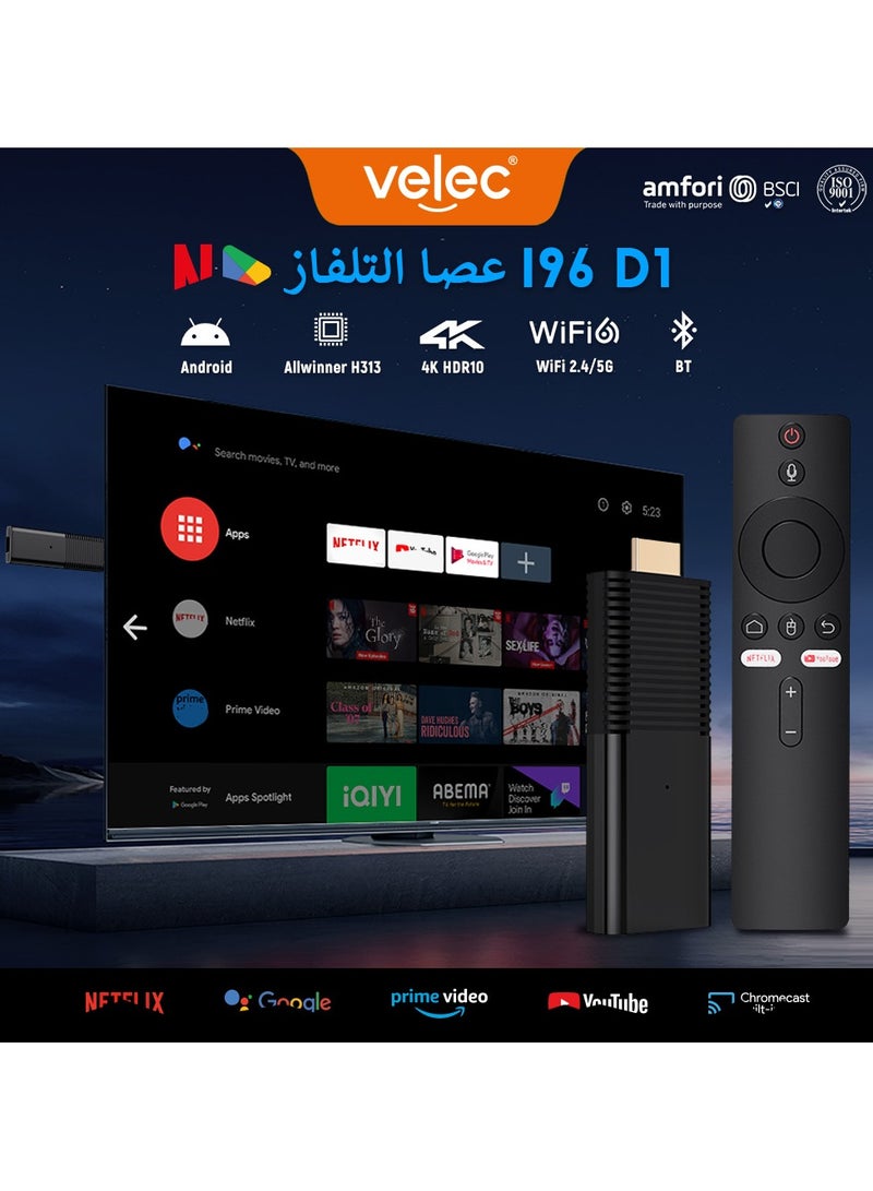 جهاز أندرويد تي في ستيك 4K فائق الوضوح، ذاكرة وصول عشوائي (RAM) سعة 2 جيجابايت، وذاكرة قراءة فقط (ROM) سعة 16 جيجابايت، ومعالج رباعي النواة H313، ودقة 1080 بكسل، وسرعة 2.4 جيجاهرتز، وواي فاي، وبلوتوث 5.0، وتقنية HDR10، مع جهاز تحكم صوتي بتقنية بلوتوث، ومشغل وسائط قابل للتوصيل والتشغيل. - Image 2