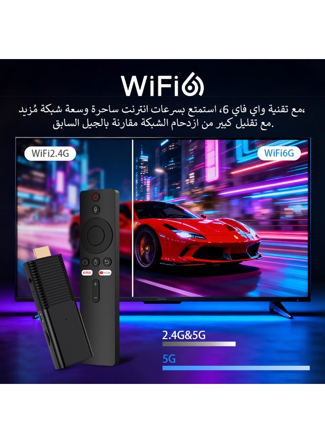 جهاز أندرويد تي في ستيك 4K فائق الوضوح، ذاكرة وصول عشوائي (RAM) سعة 2 جيجابايت، وذاكرة قراءة فقط (ROM) سعة 16 جيجابايت، ومعالج رباعي النواة H313، ودقة 1080 بكسل، وسرعة 2.4 جيجاهرتز، وواي فاي، وبلوتوث 5.0، وتقنية HDR10، مع جهاز تحكم صوتي بتقنية بلوتوث، ومشغل وسائط قابل للتوصيل والتشغيل. - Image 3