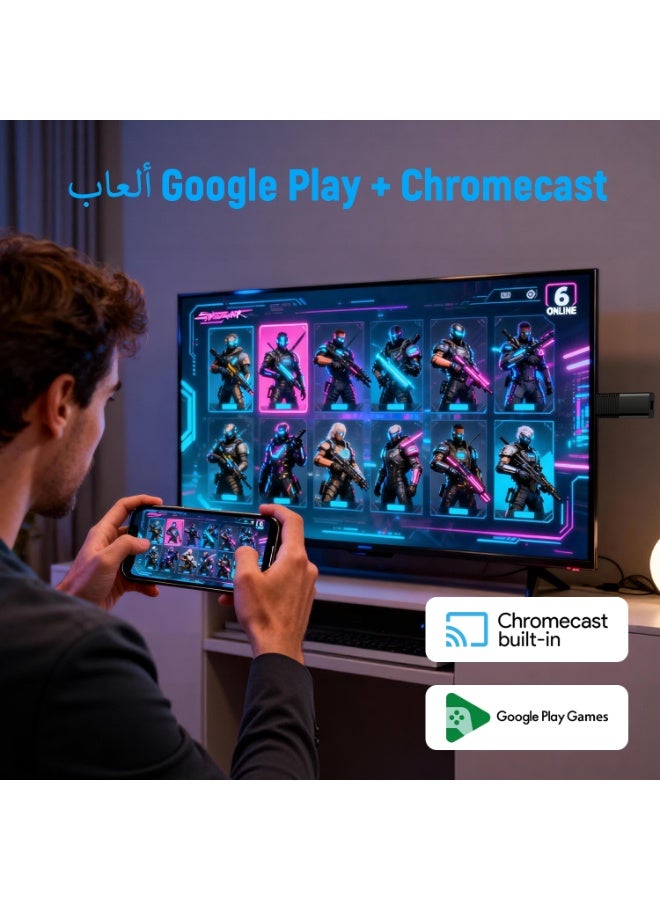 جهاز أندرويد تي في ستيك 4K فائق الوضوح، ذاكرة وصول عشوائي (RAM) سعة 2 جيجابايت، وذاكرة قراءة فقط (ROM) سعة 16 جيجابايت، ومعالج رباعي النواة H313، ودقة 1080 بكسل، وسرعة 2.4 جيجاهرتز، وواي فاي، وبلوتوث 5.0، وتقنية HDR10، مع جهاز تحكم صوتي بتقنية بلوتوث، ومشغل وسائط قابل للتوصيل والتشغيل. - Image 4