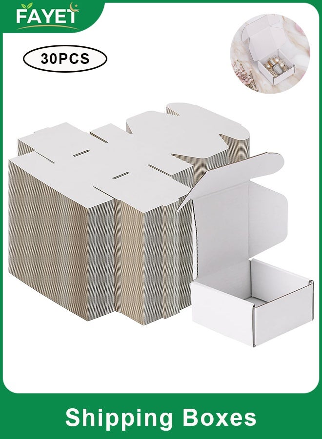 FAYET 30PCS White Kraft Corrugated Cardboard Shipping Boxes, No-Tool Easy Assembly Mailer Boxes for E-commerce Packaging, Gifting, Storage (8.5×8.5×3.5cm) - Image 1