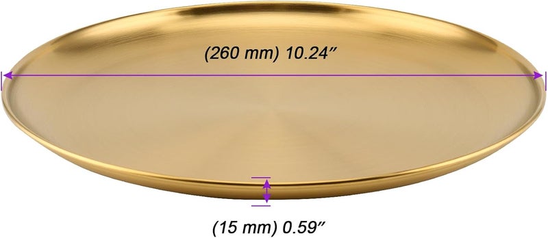JOIKIT 6 Pack 10 Inch Gold Stainless Steel Plate Round Metal Dinner Plates Kitchenware Dinner Dishes Serving Tray Large Camping Plates for BBQ Snack Food Serving Dishwasher Safe - Image 2