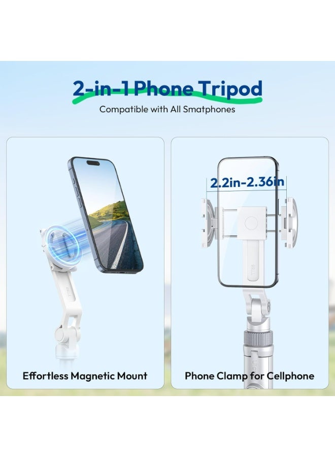 يولانزي حامل ثلاثي مغناطيسي يولانزي TT88 لهاتف iPhone، عصا سيلفي قابلة للتمديد مقاس 57 بوصة مع جهاز تحكم عن بعد، ومشبك هاتف 2 في 1 وحوامل أحذية باردة مزدوجة - حامل ثلاثي خفيف الوزن للهاتف للتدوين بالفيديو والسفر وتسجيل الفيديو (أبيض) - Image 2
