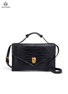 BLLE ROWN Luxury Crocodile-Print Black Color Ladies Bag for Women Portable Crossbody Bag Hand Bag For Evening Clutch Adjustable Shoulder Bags For Ladies 