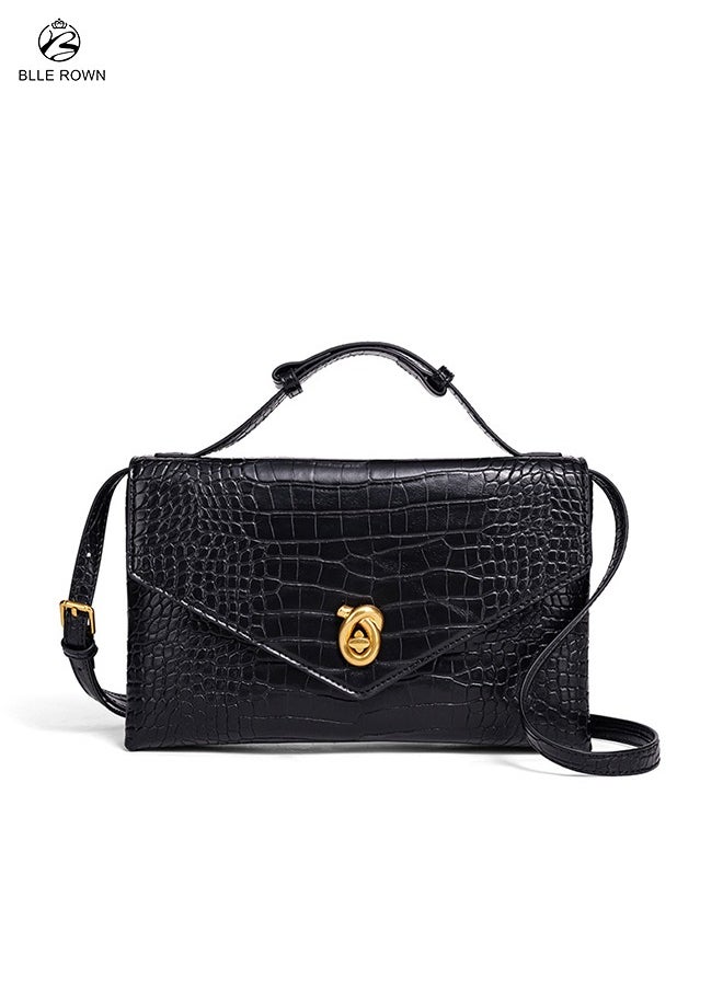 BLLE ROWN Luxury Crocodile-Print Black Color Ladies Bag for Women Portable Crossbody Bag Hand Bag For Evening Clutch Adjustable Shoulder Bags For Ladies 