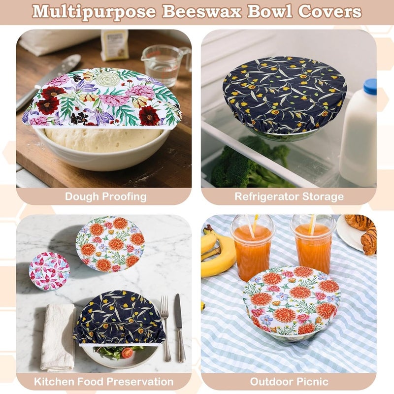 Revahope 5-Size Reusable Beeswax Bowl Covers for Bread Proofing, Cotton Cloth Flexible Beeswax Wraps for Food Storage(Colorful Floral) - Image 5