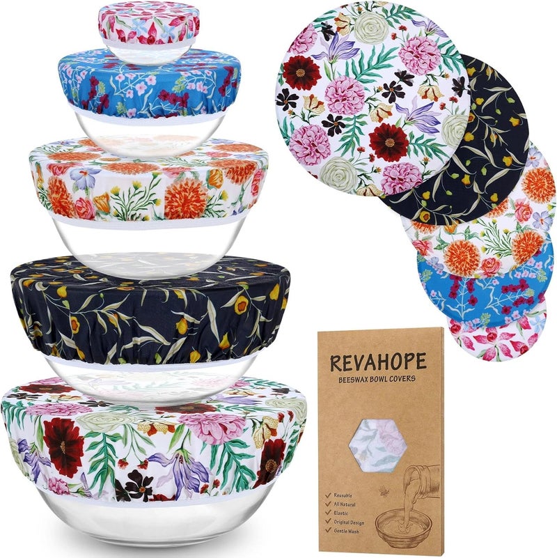 Revahope 5-Size Reusable Beeswax Bowl Covers for Bread Proofing, Cotton Cloth Flexible Beeswax Wraps for Food Storage(Colorful Floral) - Image 1