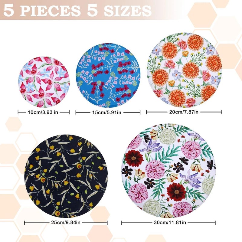 Revahope 5-Size Reusable Beeswax Bowl Covers for Bread Proofing, Cotton Cloth Flexible Beeswax Wraps for Food Storage(Colorful Floral) - Image 2