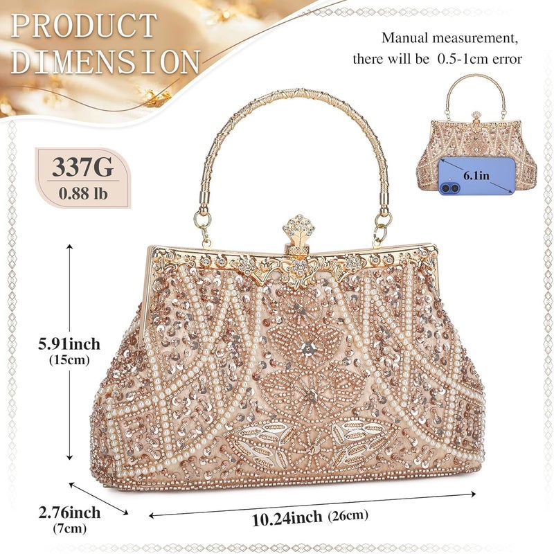 Selighting 1920s Vintage Beaded Clutch Evening Bags for Women Formal Bridal Wedding Clutch Purse Prom Cocktail Party Handbags | 1920s, Vintage, Beaded, Formal, Bridal, Wedding - Image 3