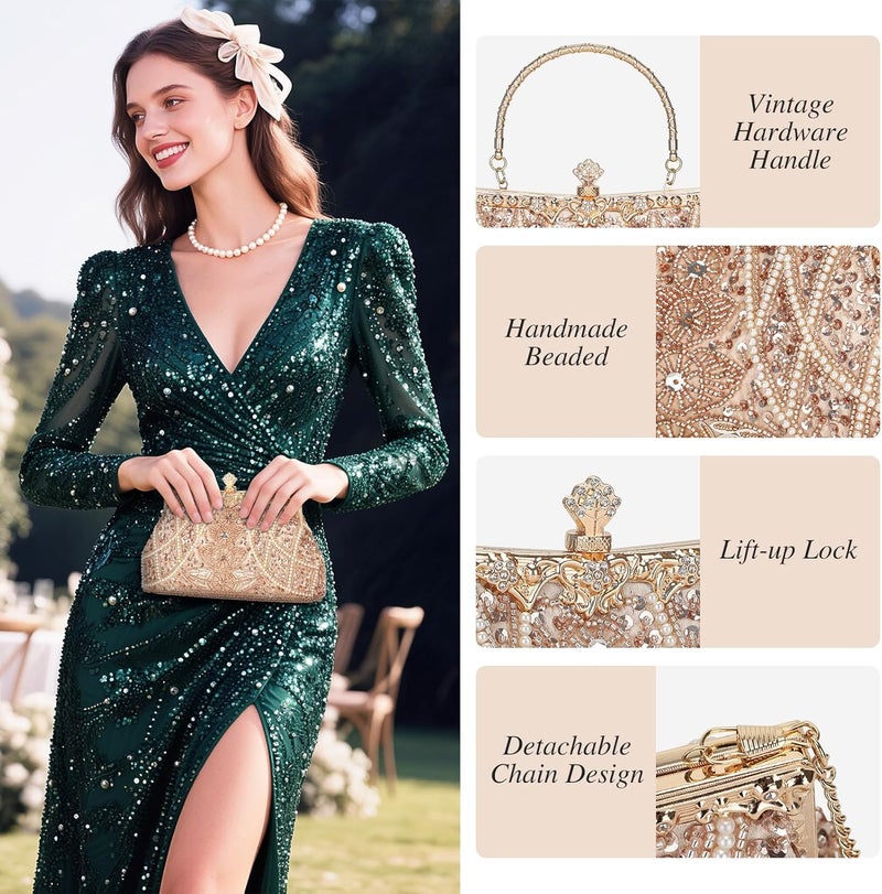 Selighting 1920s Vintage Beaded Clutch Evening Bags for Women Formal Bridal Wedding Clutch Purse Prom Cocktail Party Handbags | 1920s, Vintage, Beaded, Formal, Bridal, Wedding - Image 5