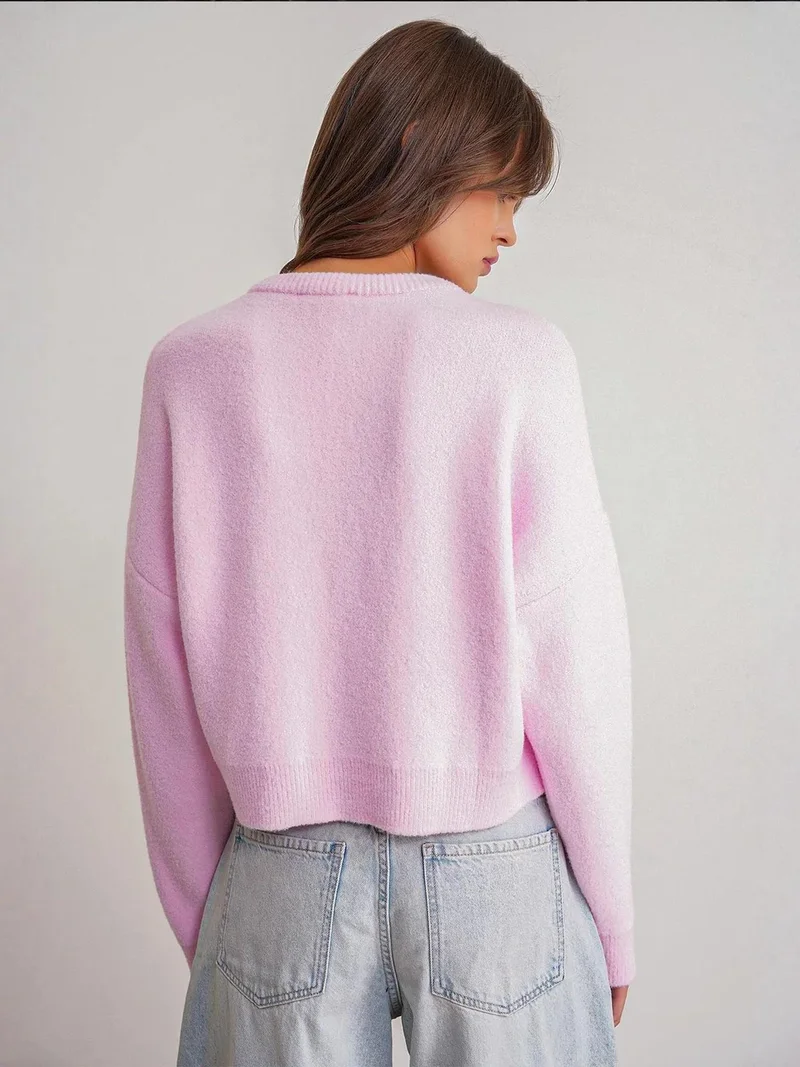 MixRay Powder Pink Mixray Buttoned Ribbed Knit Cardigan for Women | Best Price UAE