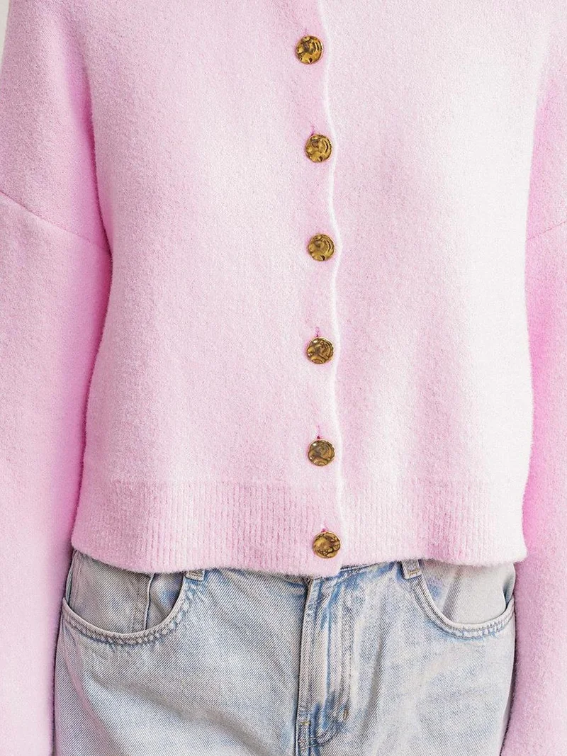 MixRay Powder Pink Mixray Buttoned Ribbed Knit Cardigan for Women | Best Price UAE