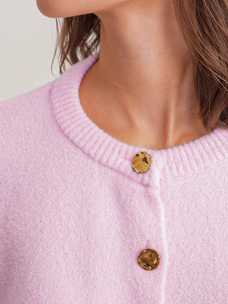 MixRay Powder Pink Mixray Buttoned Ribbed Knit Cardigan for Women | Best Price UAE