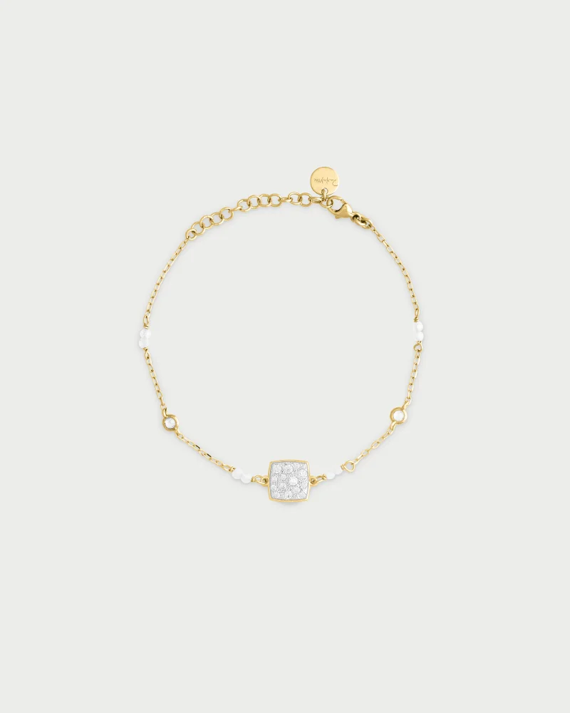Rue Des Mill Bracelet with bezels and small pav√© square subject - STRADUST TEN - Yellow Gold