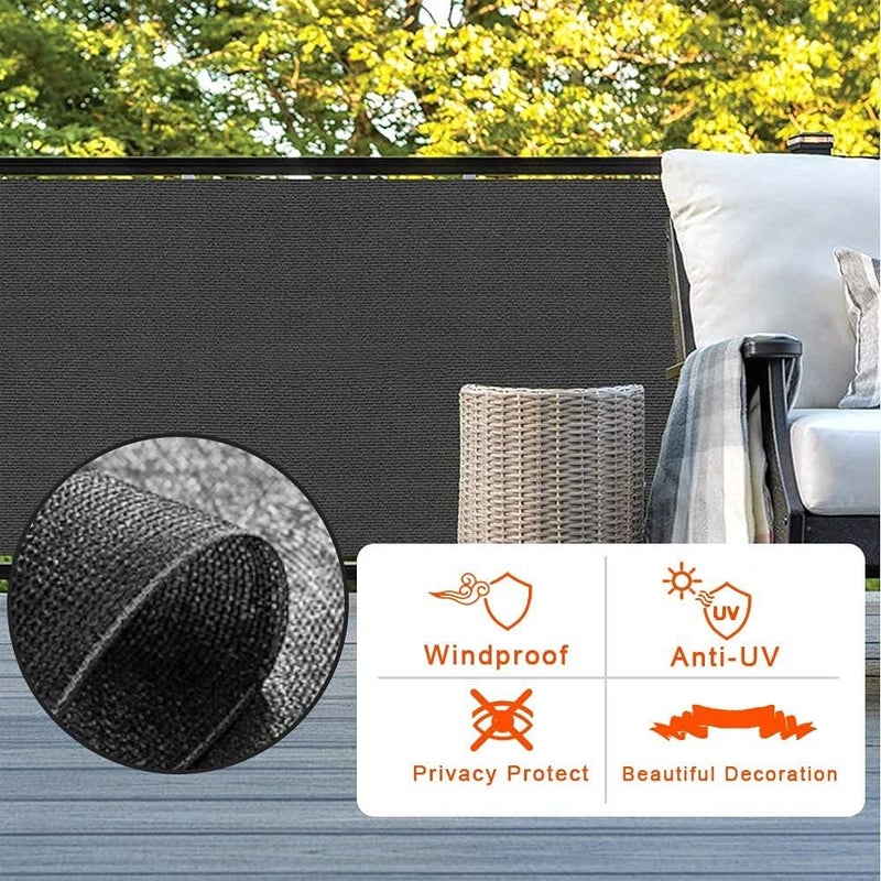 ويوبلز سياج خصوصية للشرفة، يوفر حماية شاملة للخصوصية، عالي الكثافة ومقاوم للأشعة فوق البنفسجية، بطول 90500 سم، مناسب للفناء الخلفي، مزود بروابط كابلات وحبال طويلة (رمادي). - Image 2