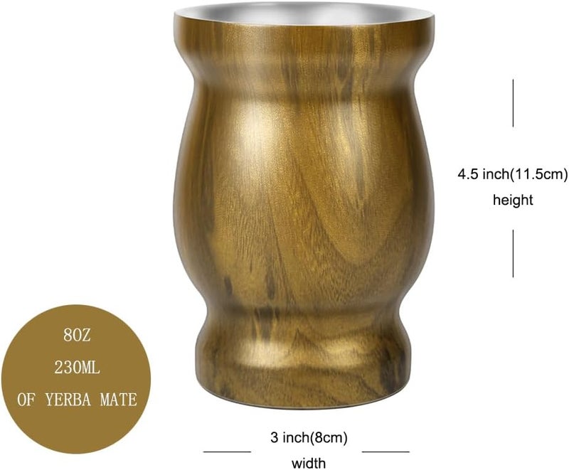 Beruth Bombilla Yerba Mate Gourd, 8oz Stainless Steel Tea Cup Set with a Multifunctional Lid, Two Straws and Cleaning Brushes, Double Walled Coffee Mug Heat Insulation Anti Scalding BR2301 (Brown) - Image 5