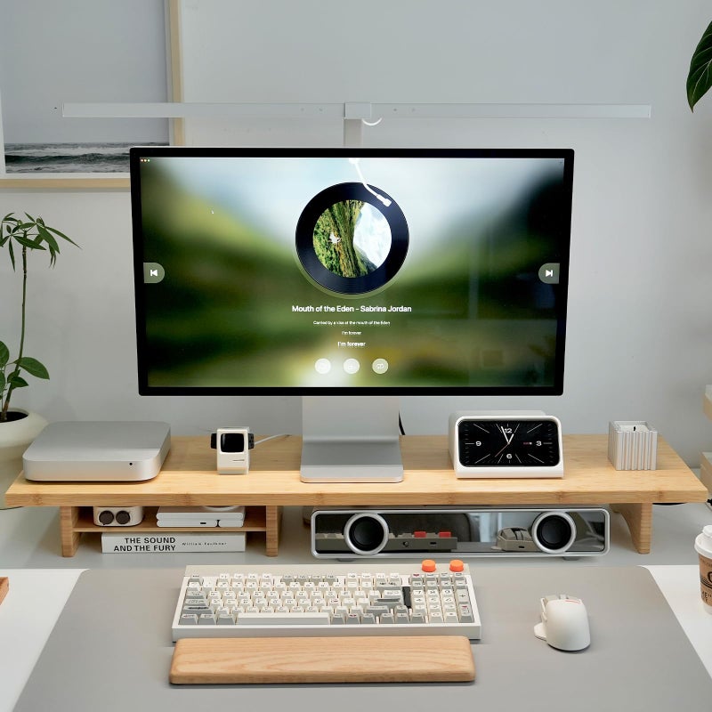 ROCDEER Bamboo Dual Monitor Stand Riser Natural, 2-Tier Desk Monitor Riser for 2 Monitors, Supports for PC Computer Monitor, Printer, Heavy TV Riser up to 300 lbs - Image 1