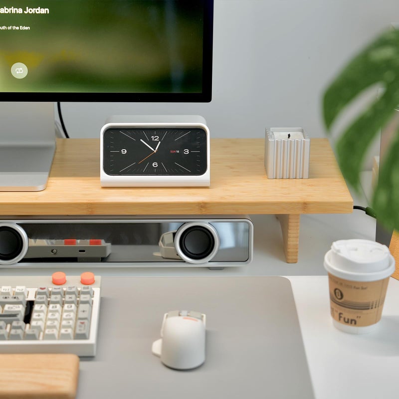 ROCDEER Bamboo Dual Monitor Stand Riser Natural, 2-Tier Desk Monitor Riser for 2 Monitors, Supports for PC Computer Monitor, Printer, Heavy TV Riser up to 300 lbs - Image 5