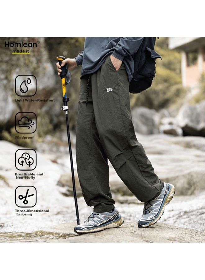 Homlean American Style Outdoor Water-repellent Work Pants Men Autumn Loose Wide-leg Hiking Casual Trousers Hl23 Gray-green L - Image 1