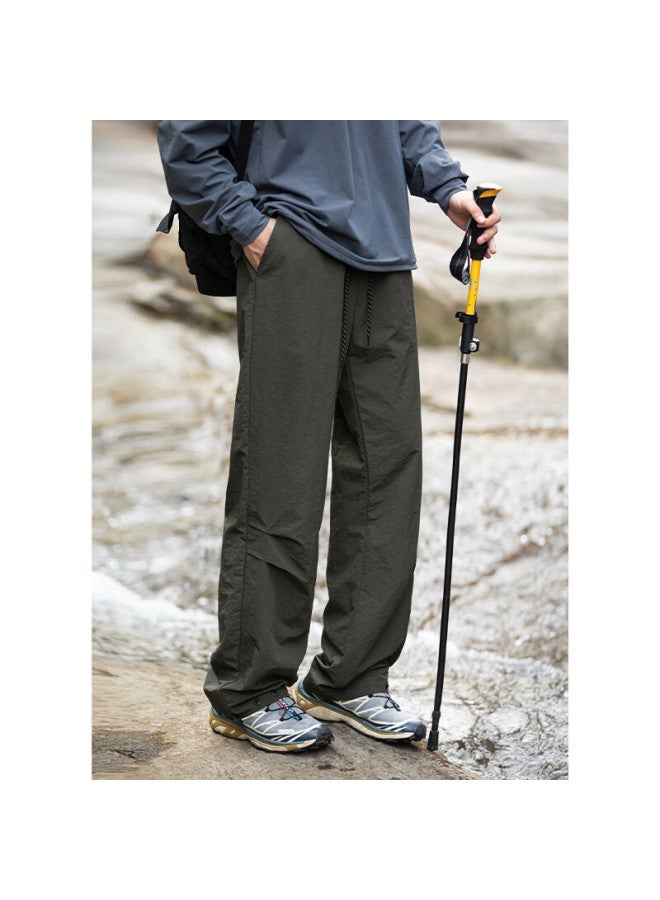 Homlean American Style Outdoor Water-repellent Work Pants Men Autumn Loose Wide-leg Hiking Casual Trousers Hl23 Gray-green L - Image 4