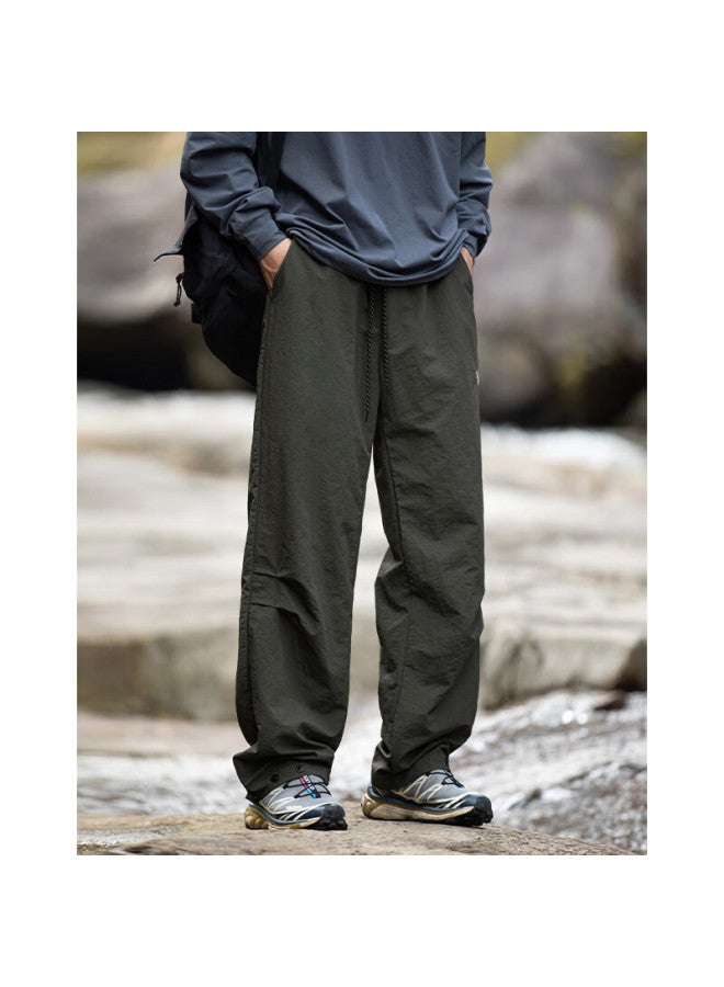 Homlean American Style Outdoor Water-repellent Work Pants Men Autumn Loose Wide-leg Hiking Casual Trousers Hl23 Gray-green L - Image 5