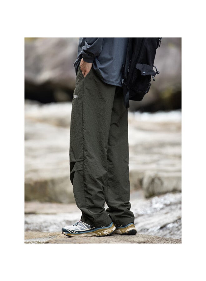 Homlean American Style Outdoor Water-repellent Work Pants Men Autumn Loose Wide-leg Hiking Casual Trousers Hl23 Gray-green L - Image 2