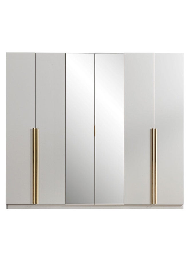 DANUBE HOME Serenity 6 Door Wardrobe Clothes Storage Cupboard Modern Design Space Saving Cabinet For Bedroom L 237 x W 53.5 x H 208 cm Mud Cream / Golden  - Image 1