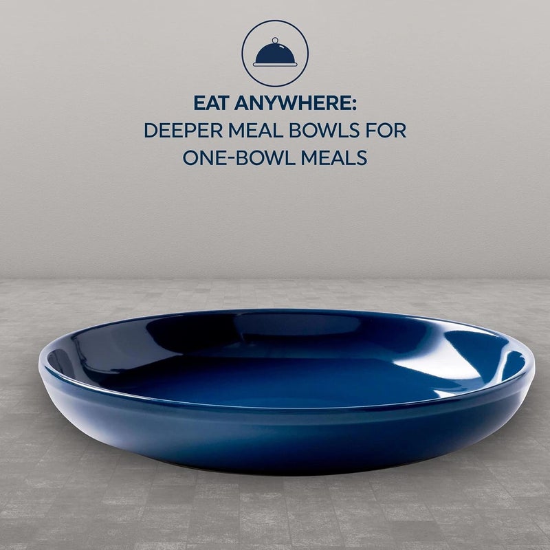 Corelle طقم وعاء وجبة كوريل من الخزف 4 قطع مصنوعة يدويًا بتصميم فني حبيبات مزدوجة وعاء حبوب خزفي بتزجيج صلب 8 بوصات طقم وعاء مكرونة الشوفان - Image 4