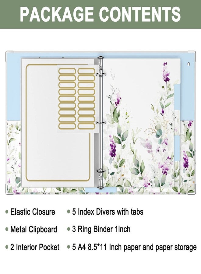 Rouidr 3 Ring Binder with clipboard, 1 inch 8.5 x 11 in Letter Size View Binders Organizer with Dividers Tabs & Clear Sleeves, School Supplies, Office Supplies, Wisteria - Image 3