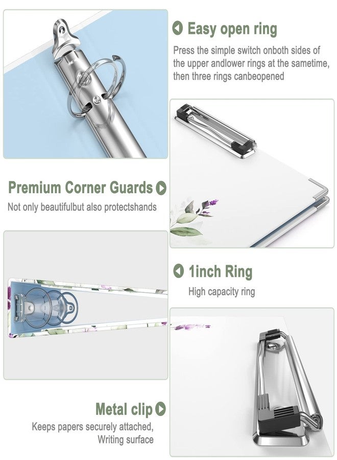 Rouidr 3 Ring Binder with clipboard, 1 inch 8.5 x 11 in Letter Size View Binders Organizer with Dividers Tabs & Clear Sleeves, School Supplies, Office Supplies, Wisteria - Image 5