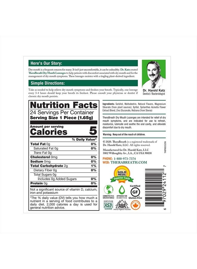 Therabreath أقراص خالية من السكر مصممة من قبل طبيب الأسنان لعلاج جفاف الفم، بنكهة اليوسفي والنعناع، 24 حبة - Image 2