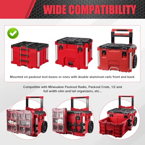 BPOPO Mounting Plate Compatible with Milwaukee PACKOUT Tool Boxes Front Rail Organizer Bracket for Rolling Tool Box Aluminum Storage Mount for Organizers Crates Radio Toolbox Accessories - Image 3