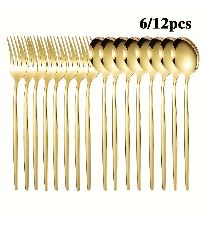 Golden 12-Piece Stainless Steel Tableware Set Forks And Spoons For 6 People - Image 5