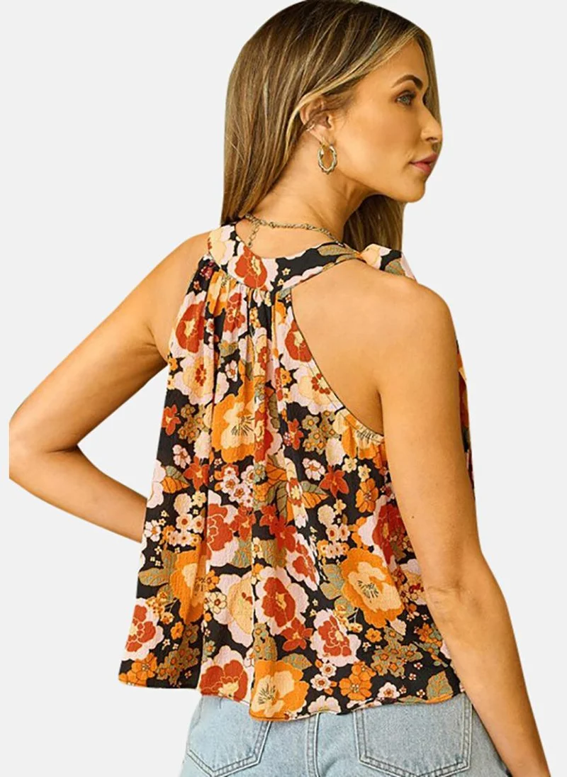 YUNIQEE Multi Floral Sleeveless Halter Neck Tunics