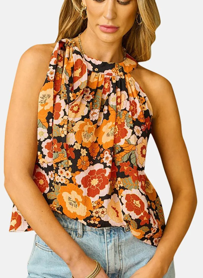 YUNIQEE Multi Floral Sleeveless Halter Neck Tunics