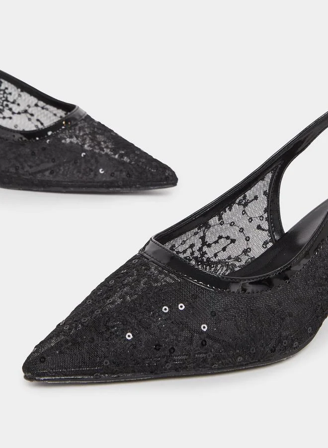 Styli Styli Embroidered Slingback Kitten Heel Pumps