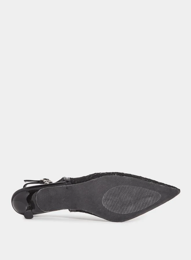 Styli Styli Embroidered Slingback Kitten Heel Pumps