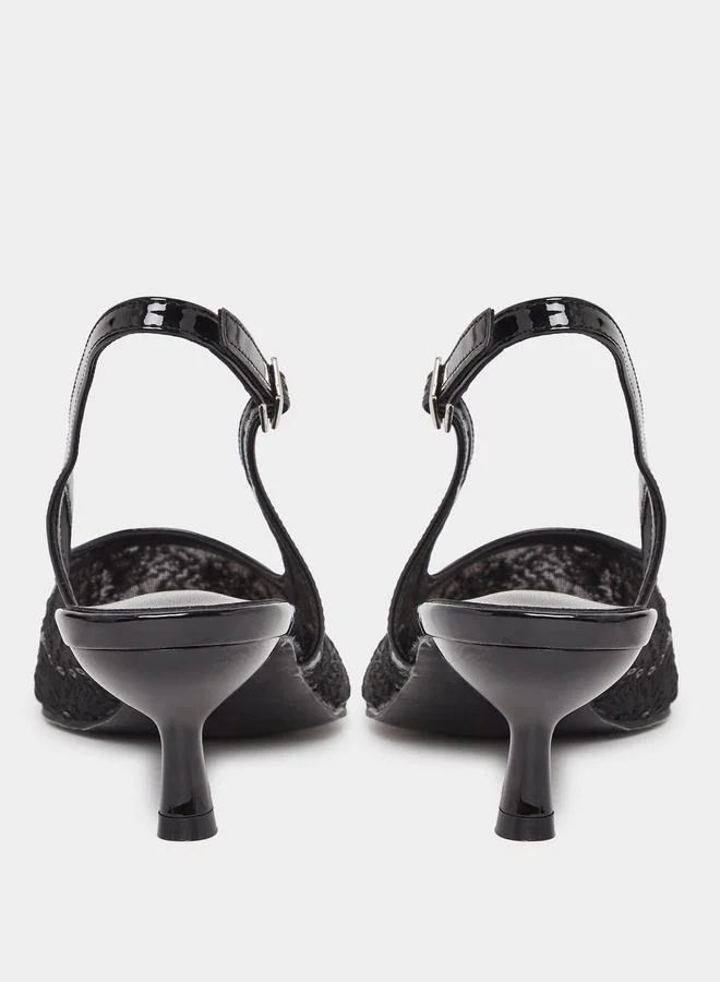 Styli Styli Embroidered Slingback Kitten Heel Pumps